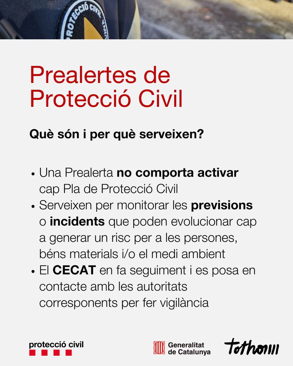 emergenciescat's tweet photo. ❓ Segur que hauràs vist que sovint publiquem prealertes de diversos plans, com ara de l'INUNCAT 🌧️ o el FERROCAT 🚄 

Però, saps què significa una Prealerta? És important no confondre-ho amb una activació! https://t.co/2SuBD9rnvq
