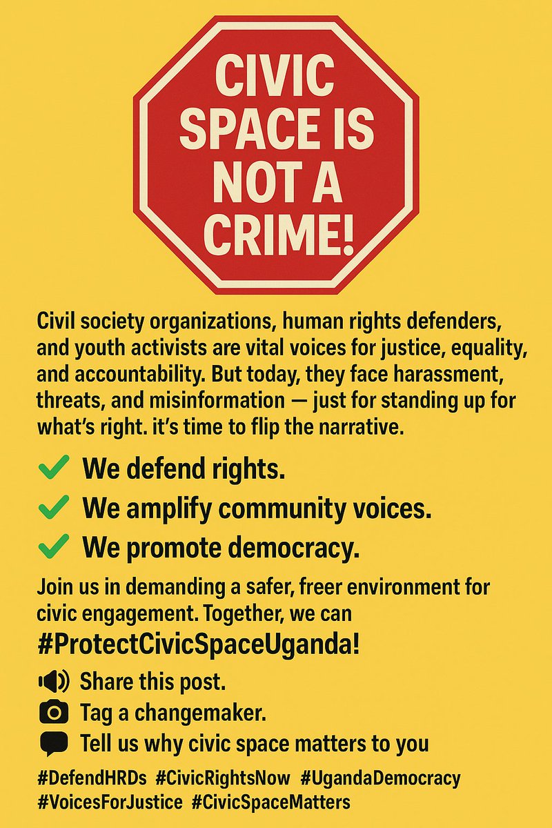 RuralSmiles's tweet photo. We defend rights. We uplift voices. We demand justice.
Join the movement. #ProtectCivicSpaceUganda #DefendHRDs #CivicRightsNow #VoicesForJustice https://t.co/j2DwM4fFTa