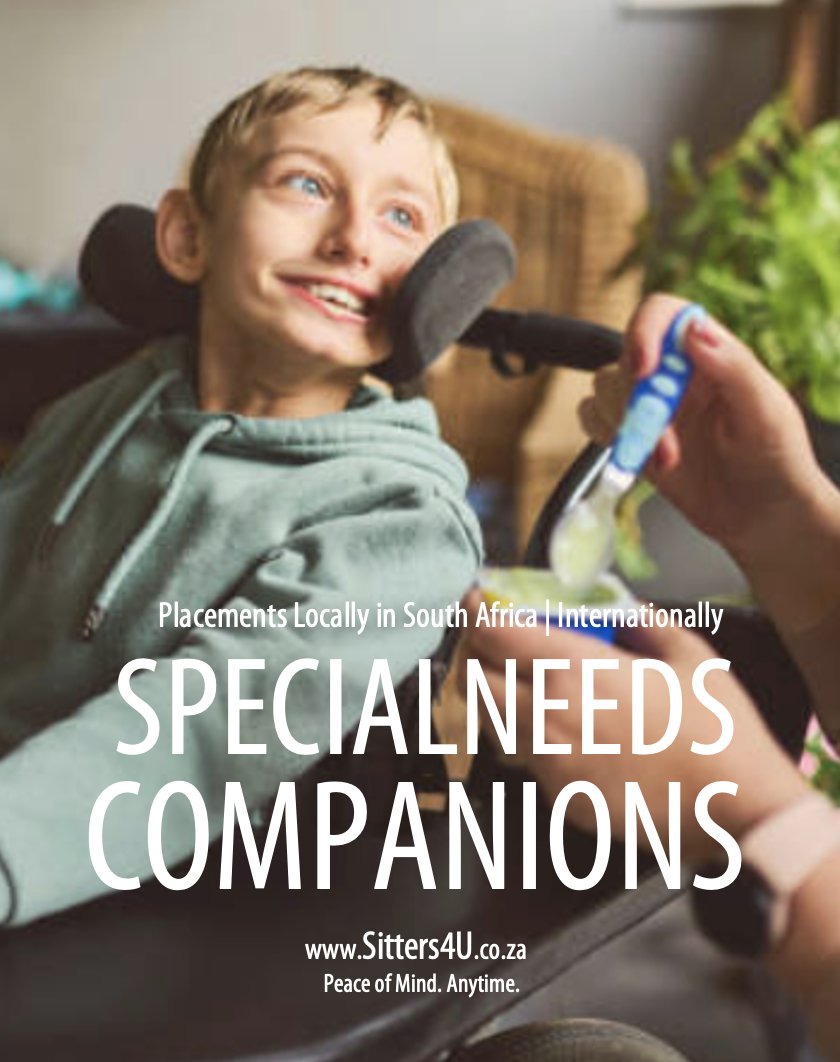 #SpecialNeeds #Companions assist with #therapy #routines, #socialdevelopment &amp; #dailycare for #physically #disabled #children. At sitters4u.co.za we have been recruiting special needs companions since 2007. Visit our #PremiumCare #Placements #differentlyabled #Childcare