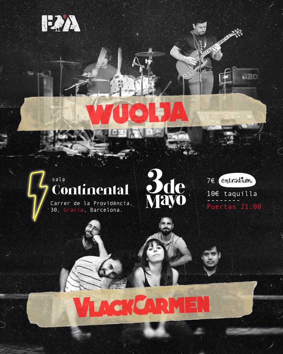 El sábado 3 de mayo, Barcelona va a arder!
Wuolja + Vlack Carmen en directo en Sala Continental.
Rock stoner y alternativo, puro, sin filtros.
Entradas aquí [entradium.com/events/woulja-…]
#Barcelona #ConciertoBarcelona #RockEnVivo #Wuolja #StonerRock #RockAlternativo #PlanesBarcelona