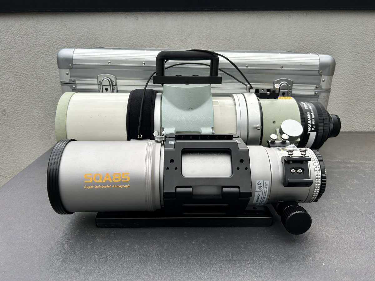 天リフさんよりレビュー機のSQA85が届きました。
FSQ106EDと並べてみましたが高乙付け難いただ住まい。
いやでも期待が高まるが天候が😅