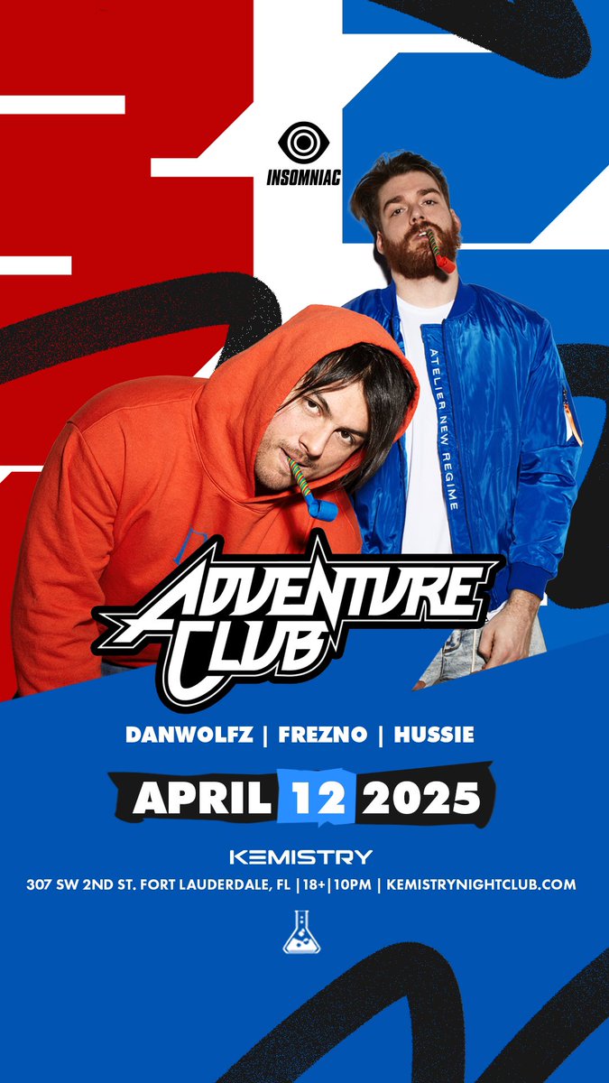 Holy fuck! I’m so excited and honored to announce that I will to be closing for the legendary Adventure Club tonight from 3-4am at Kemistry nightclub in Ft Lauderdale I have an unlimited guestlist before midnight. Take advantage of this. Contact me asap with your name and friends