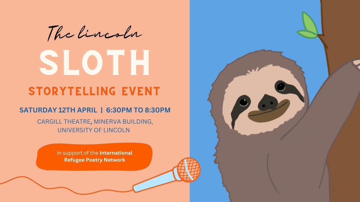 Lincoln Sloth Storytelling Events (@slothevents) on Twitter photo Today’s the day! Who's joining us tonight for the next Lincoln Sloth Storytelling event?
You’ll find us in the Cargill Theatre (Minerva Building, <a href="/unilincoln/">University of Lincoln, UK</a>) from 6:30pm - 8:30pm, sharing poetry, prose, creative non-fiction, and more.
Attendance is free! Today’s the day! Who's joining us tonight for the next Lincoln Sloth Storytelling event?
You’ll find us in the Cargill Theatre (Minerva Building, <a href="/unilincoln/">University of Lincoln, UK</a>) from 6:30pm - 8:30pm, sharing poetry, prose, creative non-fiction, and more.
Attendance is free!
