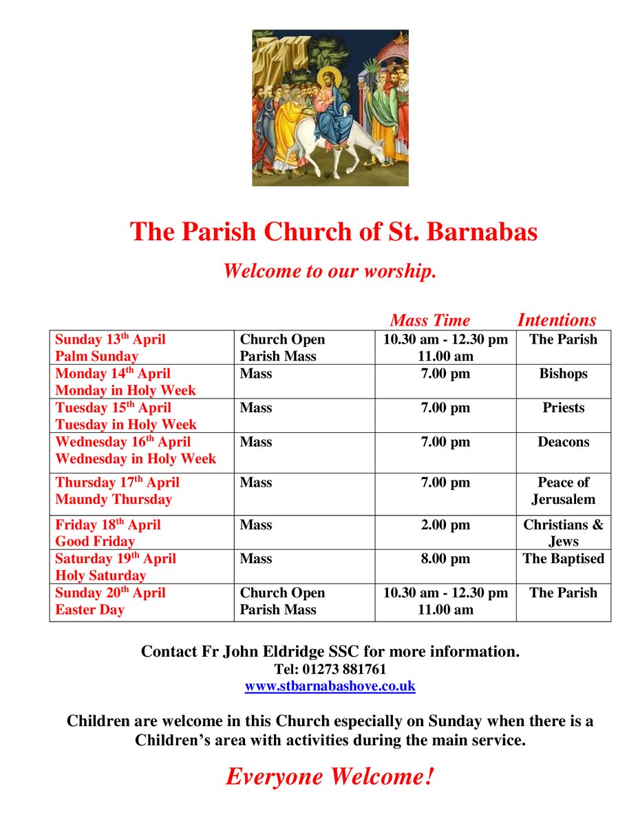 Here are the times for the church to be open for private prayer and Masses for the upcoming week.
#ChichesterDio #churchofengland #stbarnabas #hove #Sussex #ChiCathedral
