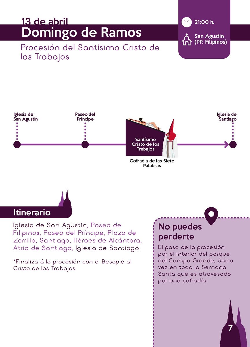 PROCESIÓN DEL SANTÍSIMO CRISTO DE LOS TRABAJOS
⏰ 21:00
⛪️ Iglesia Parroquial de San Agustín (Padres Agustinos)
Cofradía de las Siete Palabras <a href="/SietePalabrasVA/">Siete Palabras</a>
 
📈Se viene celebrando desde el año 1965. De las 58 programadas, se ha realizado en 51 ocasiones (88%). Se ha