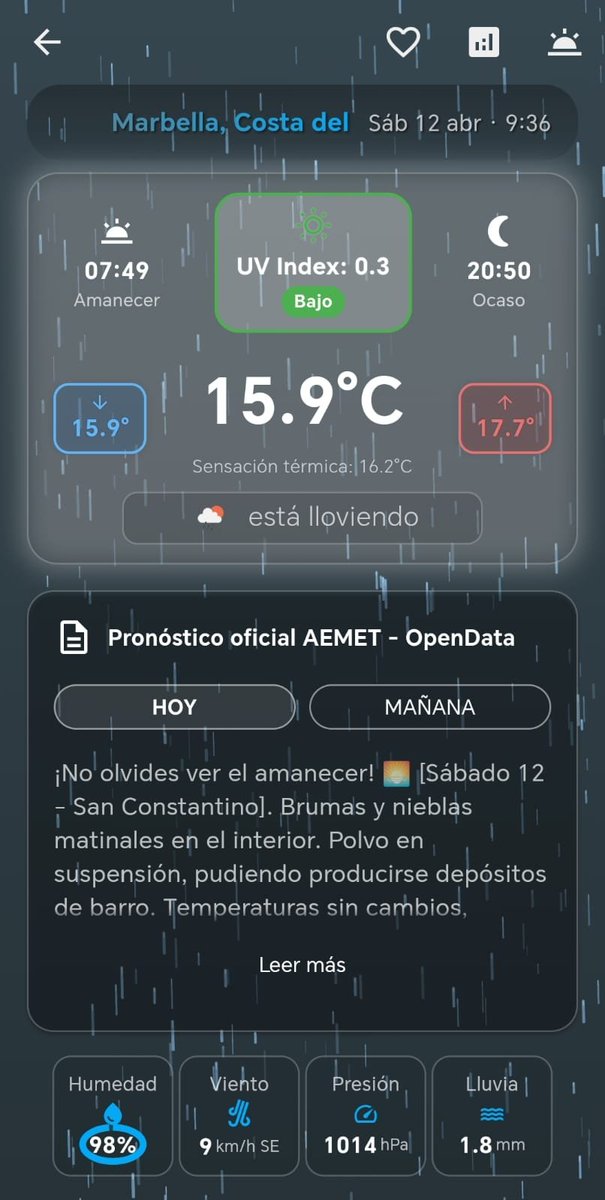 EmilioRey's tweet photo. Lloviendo en Marbella, Málaga.
Lloviendo en @tumeteo 

Descarga aquí: https://t.co/SA3txj4LFe https://t.co/DgJDFGF8PX