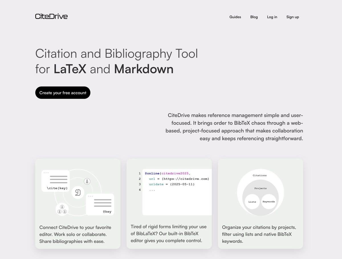 citedrive's tweet photo. Collaborative, web-based Citation &amp; Bibliography Tool
Built for #TeXLaTeX (#BibLaTeX / #BibTeX) and #RMarkdown

📚 Easy referencing, seamless integration
👉 https://t.co/zKb3USNDiL

#Overleaf #RStats #QuartoPub #ReferenceManager https://t.co/iheG74LLXj