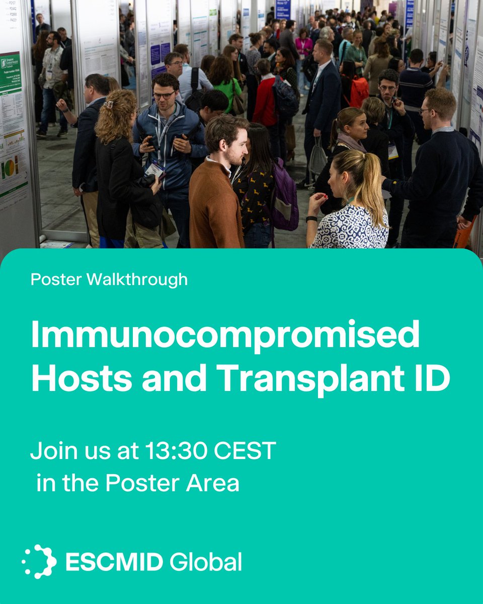 The first Poster Walkthrough Session at #ESCMIDGlobal 2025 focuses on immunocompromised hosts and transplant ID. It takes place at 13:30 CEST in the Poster Area and offers a unique opportunity for presenters and attendees to engage in dynamic discussions.

escmid.org/congress-event…