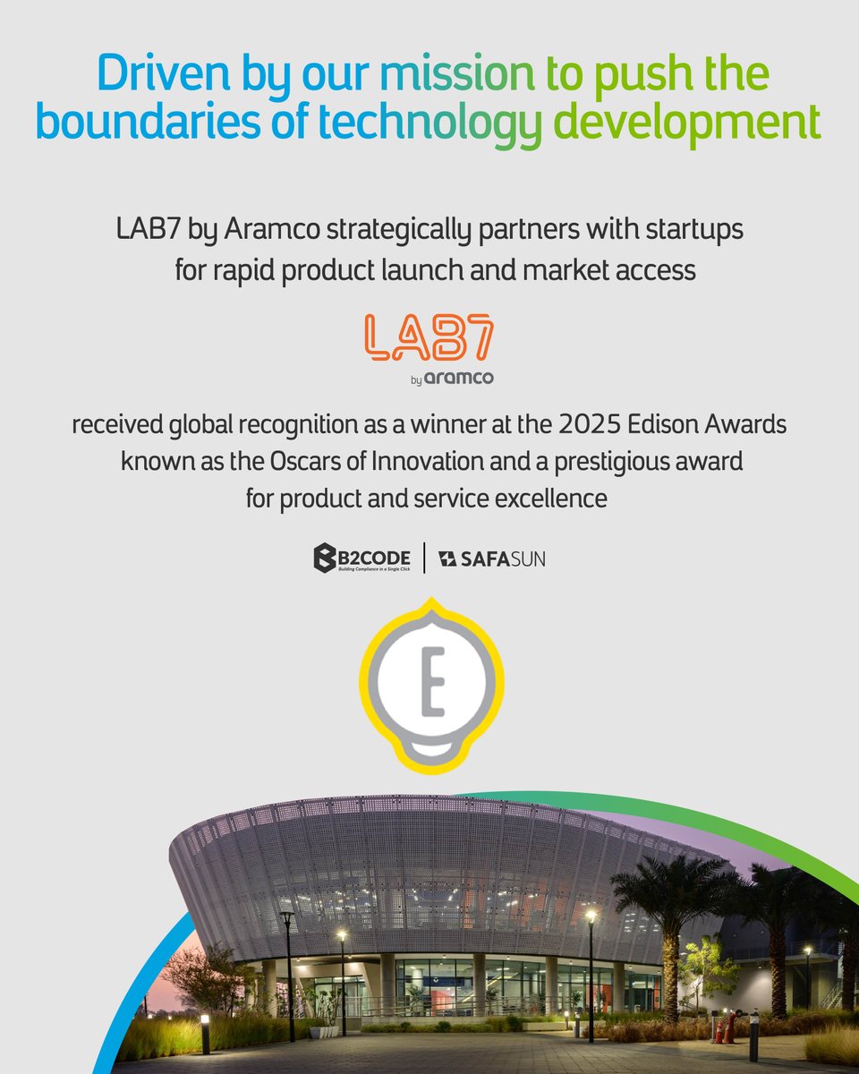 We are proud to announce that @LAB7_sa by #aramco has achieved international recognition after being awarded the prestigious #EdisonAwards for new product and service development

aramco.com