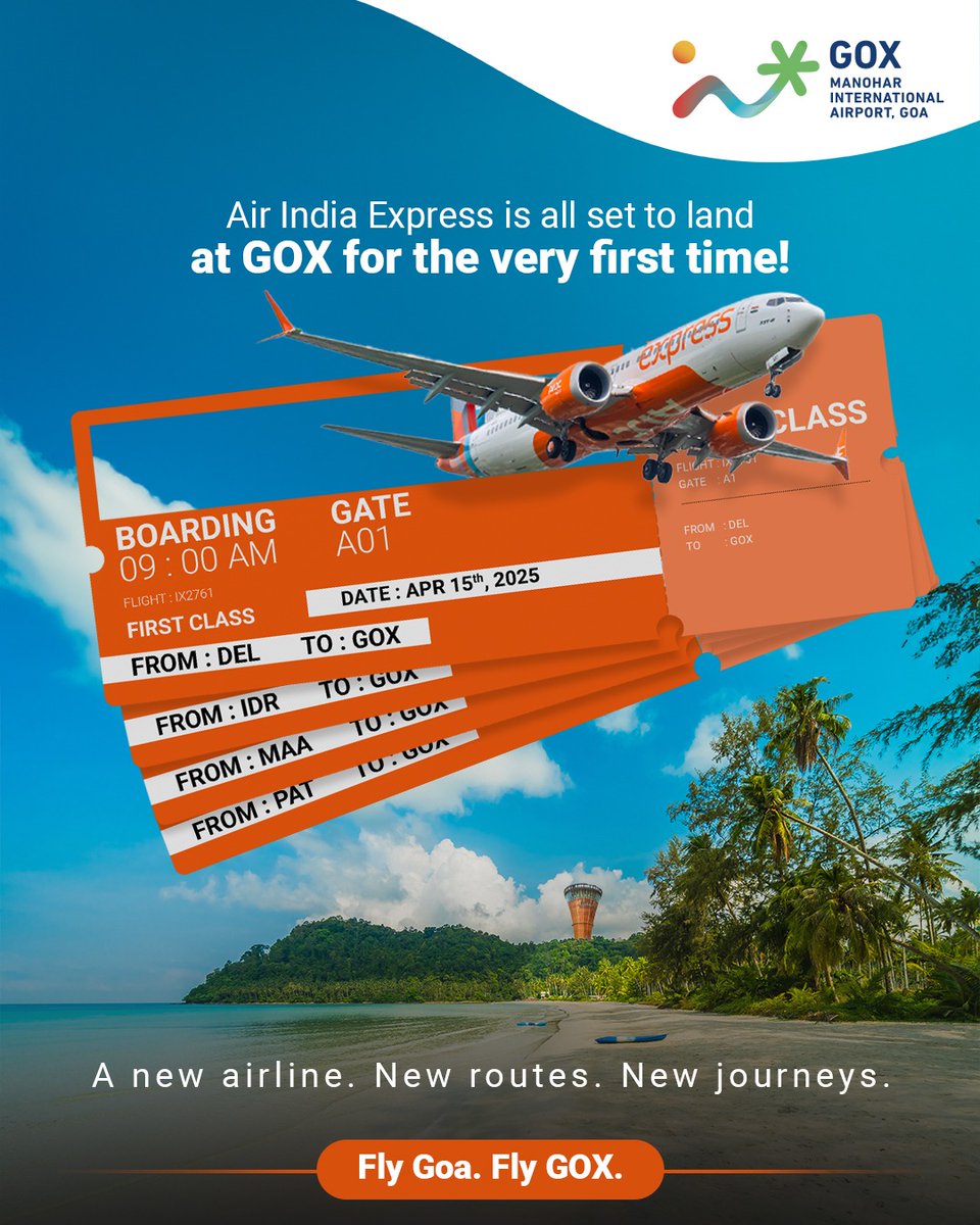 miagoaairport's tweet image. Welcome aboard!🎉Get ready for a smooth ride with Air India Express, taking you straight to our Manohar International Airport! 🛫🌊

#flygox #feelgoa #ManoharInternationalAirport