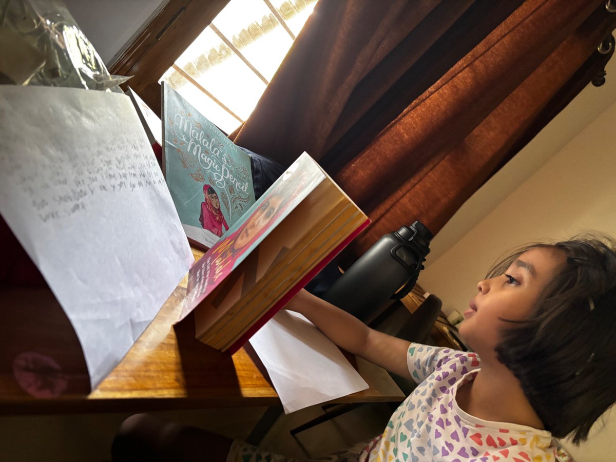 m8al's tweet photo. Dear @Malala my 7y old absolutely adores you. She wrote a letter for you today and has been trying to get you to read it. It'd mean the world to her if you could say hello back! https://t.co/WYRH3fWAYE