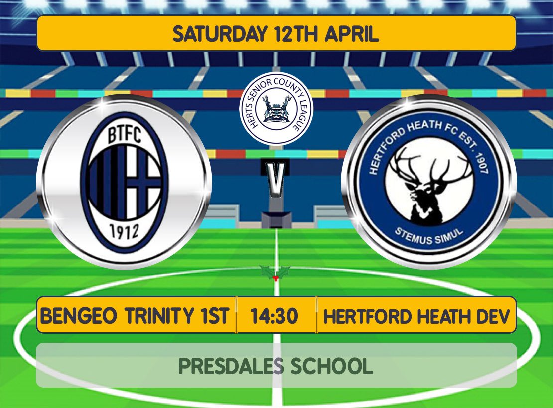 Bengeo Trinity FC (@bengeotrinityfc) on Twitter photo First Team Matchday!
โฝ๏ธ Herts Senior County League, Div 4
๐ <a href="/FcHeath1907/">Hertford heath fc development team</a> (H)
๐ 2:30pm KO
๐ Presdales School & Sixth Form
Hoe Lane, Ware, SG12 9NX
Come on down and support the lads! First Team Matchday!
โฝ๏ธ Herts Senior County League, Div 4
๐ <a href="/FcHeath1907/">Hertford heath fc development team</a> (H)
๐ 2:30pm KO
๐ Presdales School & Sixth Form
Hoe Lane, Ware, SG12 9NX
Come on down and support the lads!