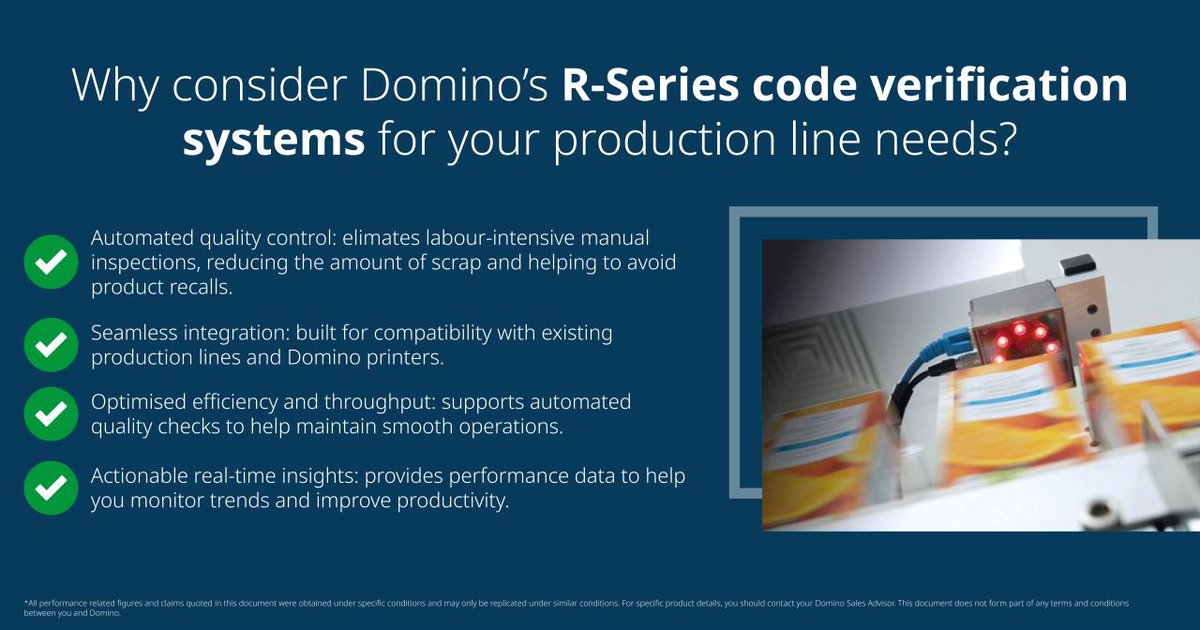 DominoIndia's tweet photo. What if your packaging line could spot errors in real time?

Domino R-Series vision code inspection systems check every product for code accuracy and consistency, helping improve quality and reduce downtime.

Smarter control starts here. Learn more! https://t.co/jFOwLhdxxA