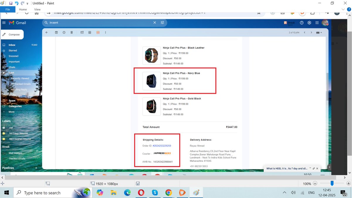 danish_aims's tweet photo. As I ordered 3 but we got only 2 deliveries and navy blue is missing which you can see in the attached screenshot Order ID 2024253229259 AWB No: 143263422988441 check and send it to me @fireboltt__  @iamboltt https://t.co/DbQYrjXoox