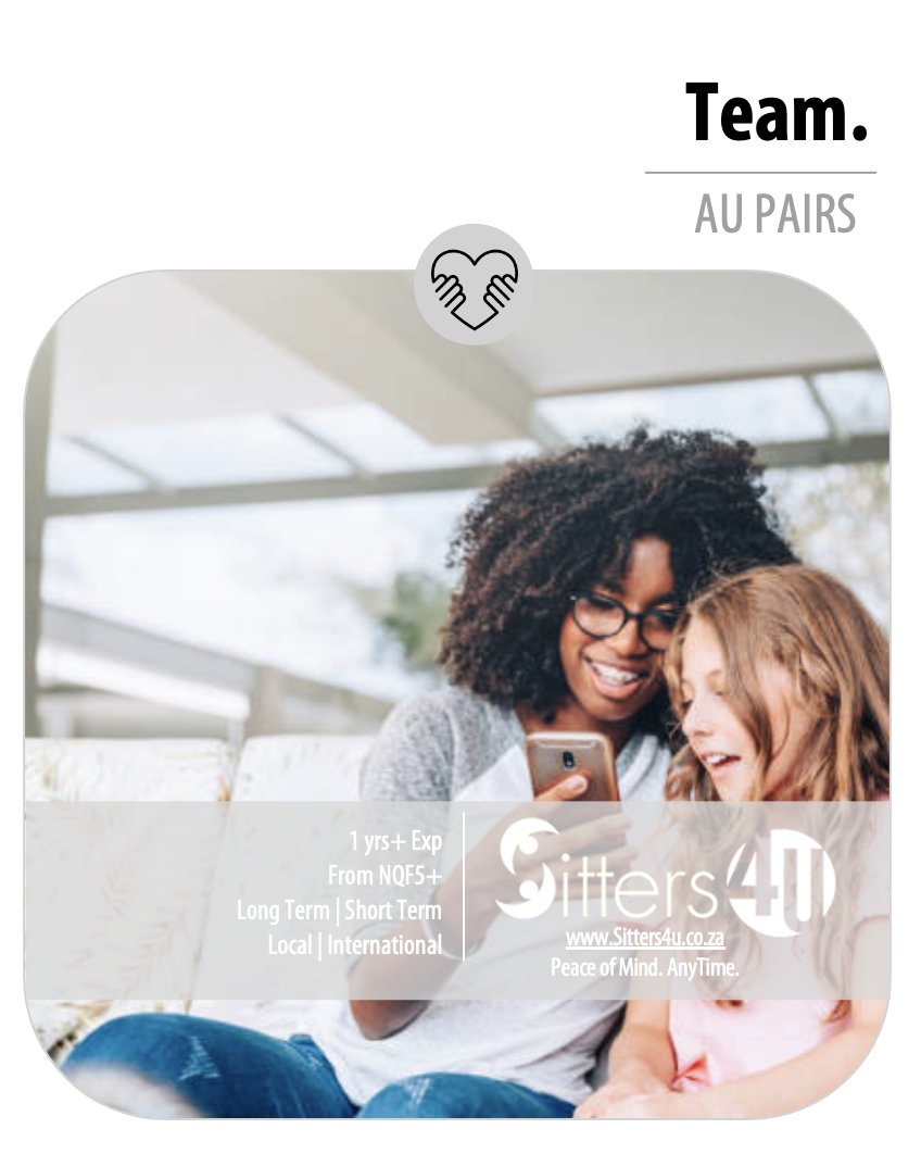 We don’t just match #aupairs — we curate #longterm #partners in your #parenting #journey.
#Service . #Reliable. #Empowered. #Quickturnaround . #Prescreened #candidates available #Nationally
 sitters4u.co.za
#MatchMakers #CareElevated #Sitters4U