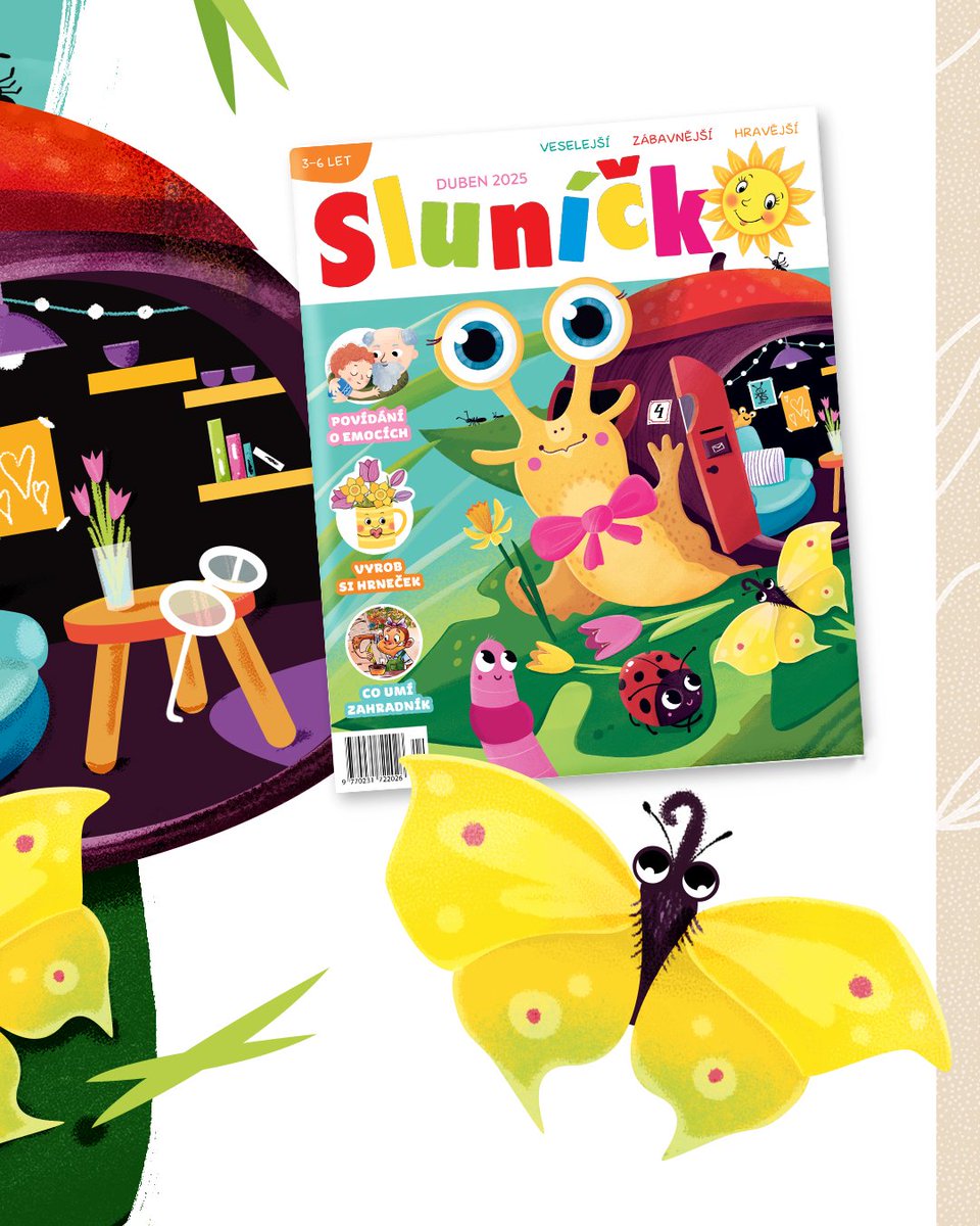 Z dubnového Sluníčka mává okatý šnek a spousta obrázků nejen ode mne... 💛🧡 

...ať vám doma dělá radost! 🥰

#casopisprodeti
#ilustrace #ilustraceprodeti #snek #titulka
