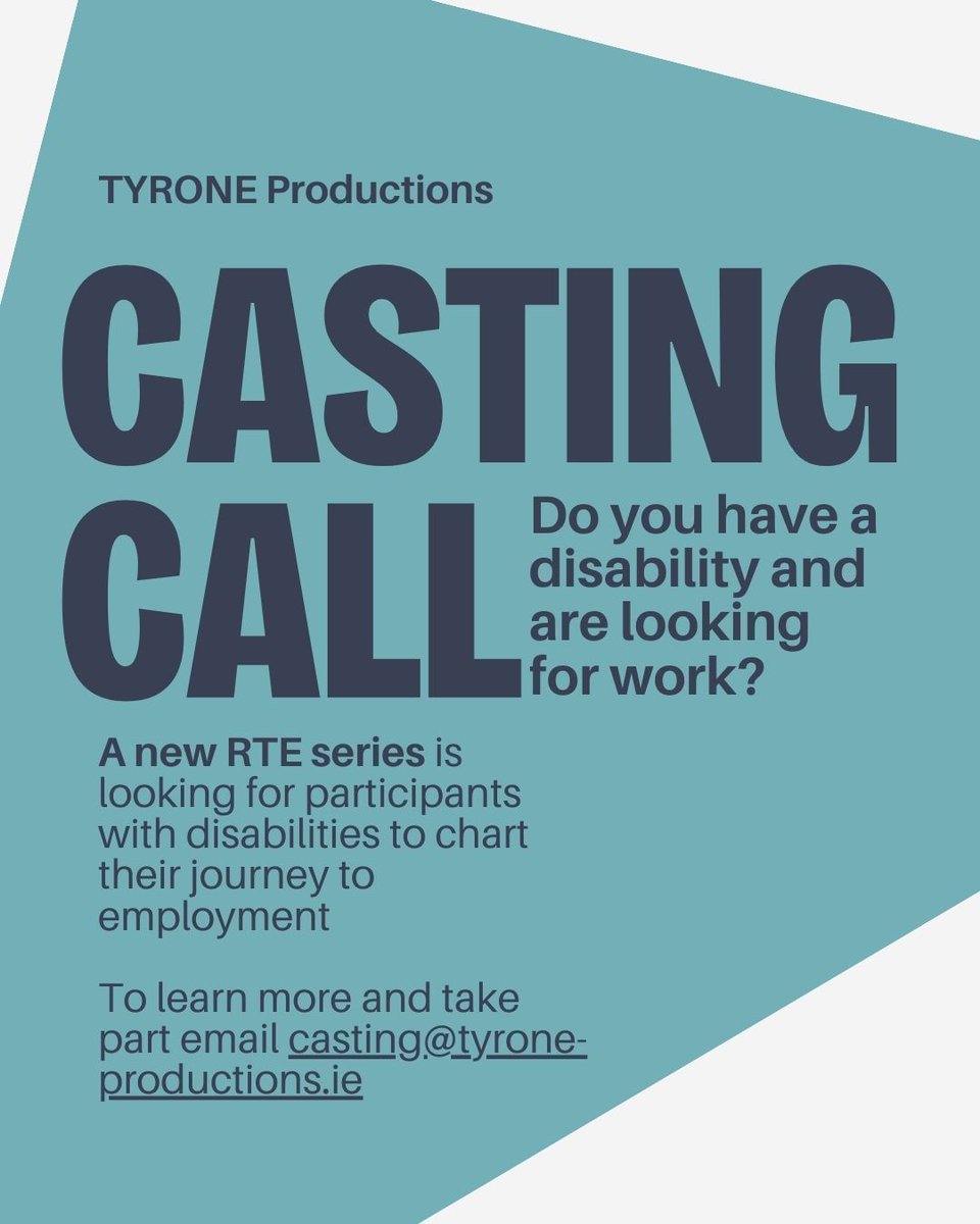 AHEAD Ireland (@aheadireland) on Twitter photo This is a unique opportunity to receive help with your career while raising awareness about workplace challenges and celebrating inclusion.
Email your CV to casting@tyrone-productions.ie
AND send a selfie video saying who you are, your interests, and your preferred job. This is a unique opportunity to receive help with your career while raising awareness about workplace challenges and celebrating inclusion.
Email your CV to casting@tyrone-productions.ie
AND send a selfie video saying who you are, your interests, and your preferred job.