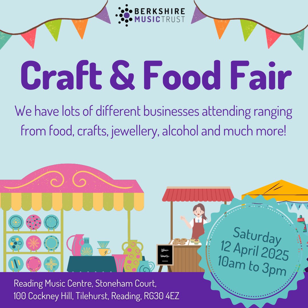 Today's the day! Join us at Reading Music Centre for our biggest Craft &amp; Food Fair yet, 10am – 3pm. Free entry, free parking, and family fun guaranteed!  We can't wait to see you there. 🛍️🍰 #Rdguk #Tilehurst #CraftandFoodFair