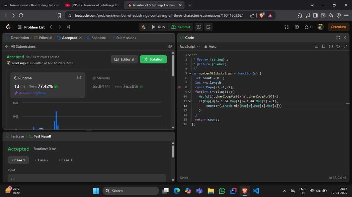 amrit_xrajput's tweet image. #Day159/365
From @striver_79’s A2Z Sheet

1️⃣ Number of Substrings Containing All 3 Characters
2️⃣ Subarrays With Exactly K Different Integers
3️⃣ Minimum Window Substring

#DSA #Striver