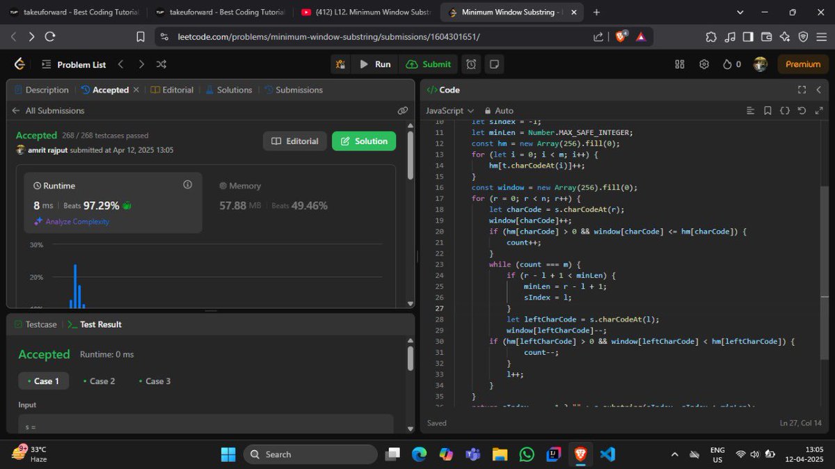 amrit_xrajput's tweet image. #Day159/365
From @striver_79’s A2Z Sheet

1️⃣ Number of Substrings Containing All 3 Characters
2️⃣ Subarrays With Exactly K Different Integers
3️⃣ Minimum Window Substring

#DSA #Striver