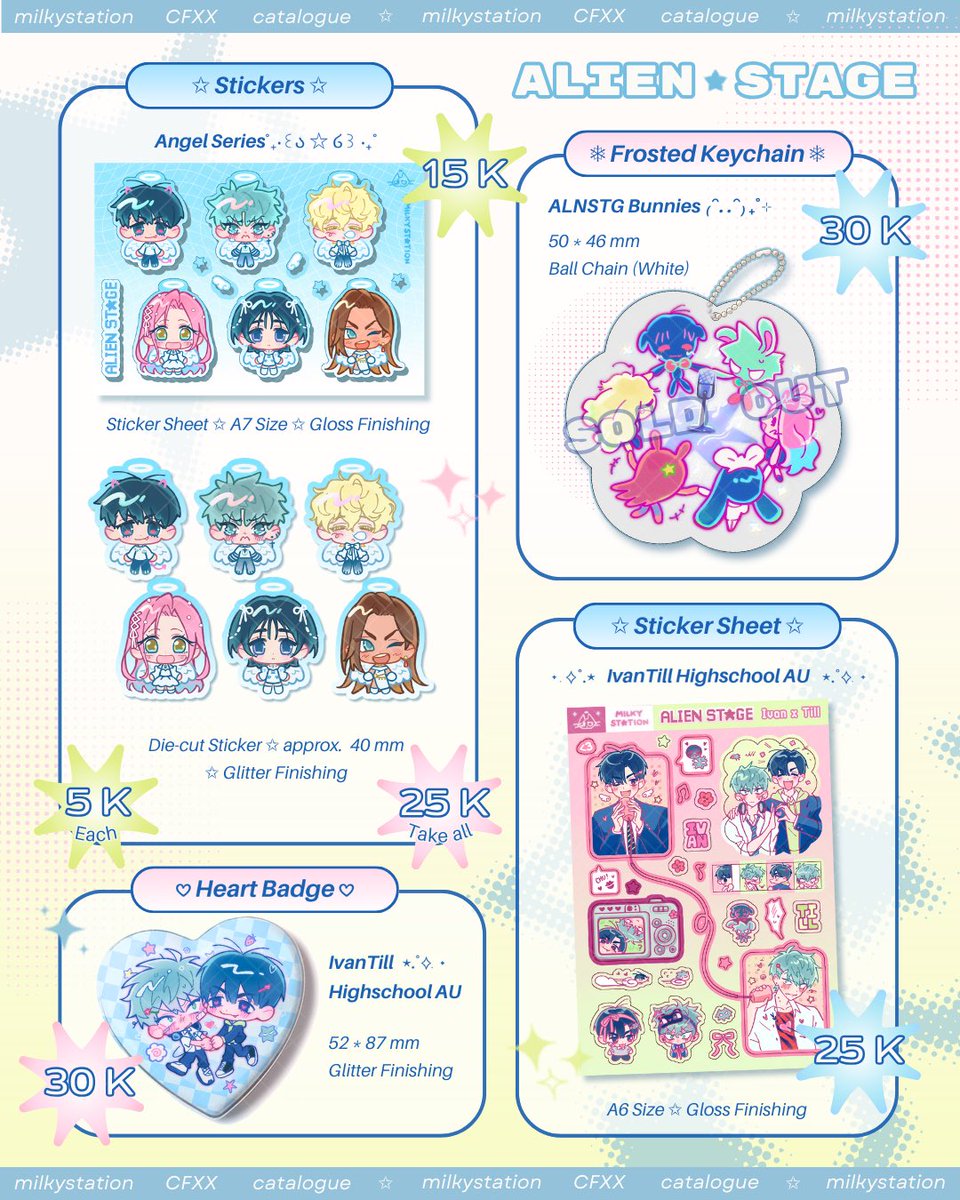[🩵 &amp; 🔄 are appreciated!]

Hi hii! My #CFXX po batch 2 is finally here! :3

🌀Circle: Delugirls
🧃Booth number TBA
🍤12 ~ 16 April 2025
📍Pick up both days &amp; mail order (local only)

Full catalog &amp; form links below! ✨

#comifuro20 #CF20 #cfxxcatalogue #CF20catalogue