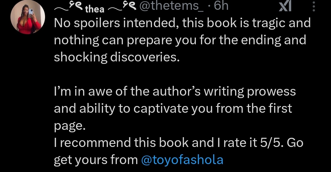 toyofashola's tweet photo. To celebrate one month of ÀBẸ̀NÍ, anonymous offered to give ten people free copies of the book. You can DM to get a free copy.

If you've read it, which scene do you recognize from here?

Last slide is a screenshot of the wonderful review from @thetems_

#Abeni https://t.co/slKS2dBSAl