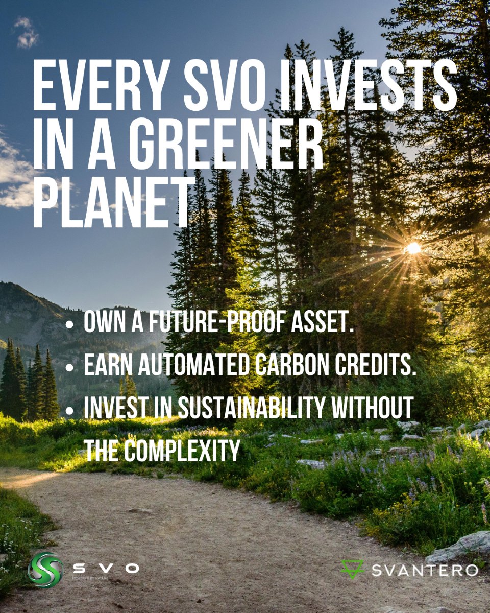 SVOofficial1's tweet photo. Svantero is industrialising carbon credit production, to protect the world from carbon restrictions

Join an truly unique community

✅ Shield yourself from rising carbon taxes
✅ Earn passive sustainable returns
✅ Achieve seamless carbon neutrality

The simplest access to net-zero for everyone – with SVO.

https://t.co/JGXv7r838J

#SVO
#Svantero
#InstitutionalInvesting
#PrivateEquity
#VentureCapital
#AssetManagement
#AlternativeInvestments
#FinancialMarkets
#InvestmentStrategy
#CapitalMarkets
#WealthManagement
#sovereignwealth
#CarbonMarkets
#ESGInvesting
#SustainableFinance
#CarbonCredits
#GreenInvesting
#NetZeroFinance
#Decarbonization
#ClimateFinance
#ESGAssets
#carbontrading
