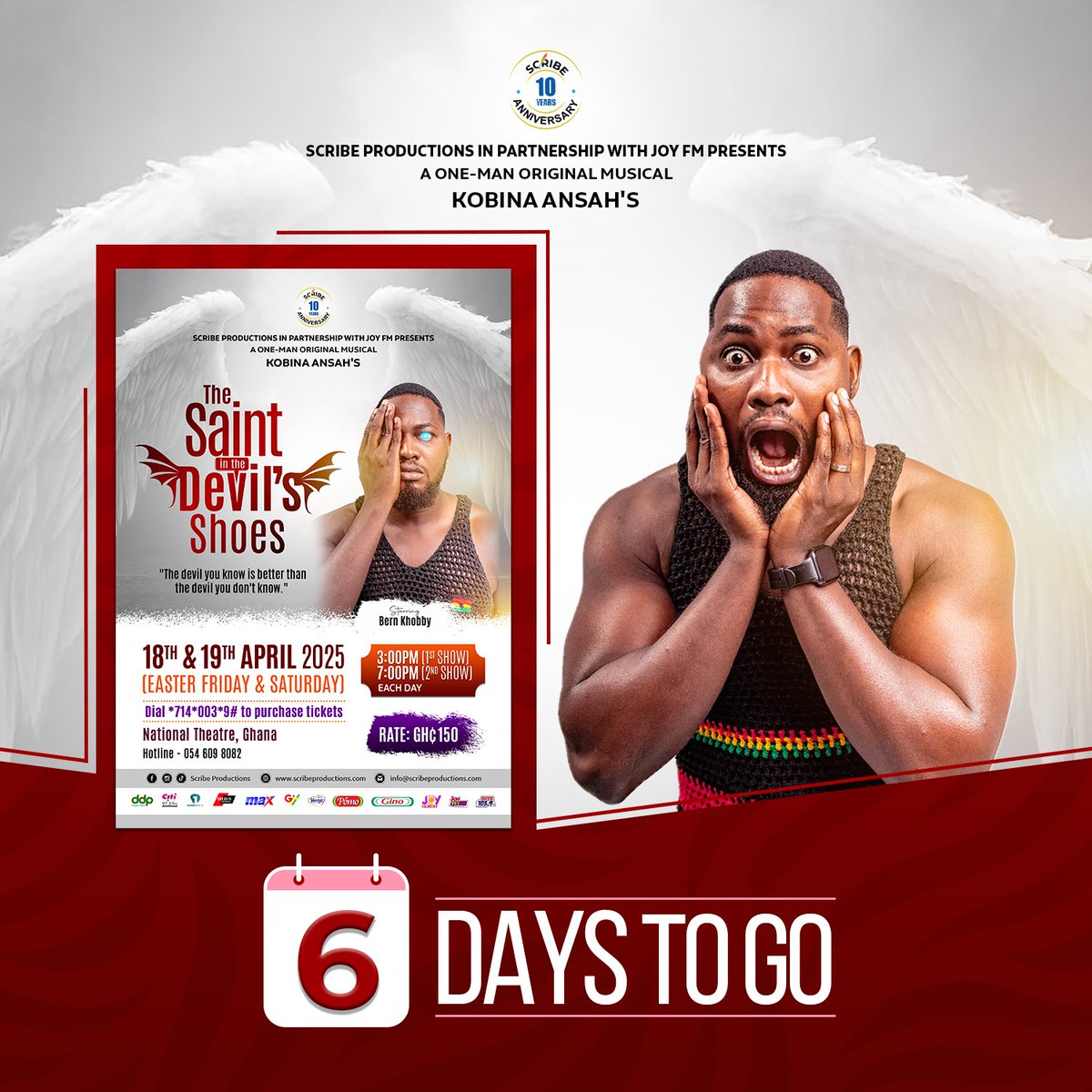koby_ansah's tweet photo. THE SAINT IN THE DEVIL'S SHOES 

Don't miss out on all the action! 

Dial *714*003*9# to grab your tickets now!

Easter Friday (April 18) &amp; Saturday (April 19) | 📍 National Theatre,  Accra-Ghana | GHC150

#TheSaintInTheDevilsShoes #OneManMusical #OriginalTheatre #Scribe@10 https://t.co/BJc3lLdX1B