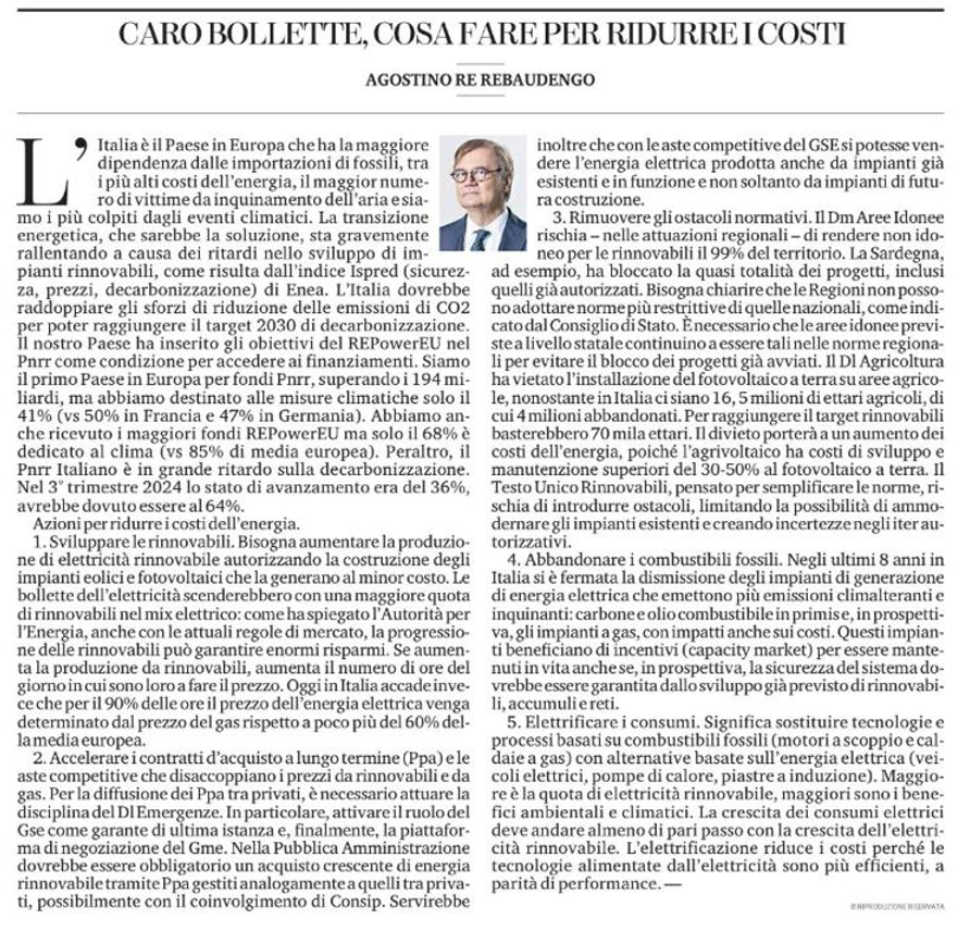 L’Italia è il Paese in Europa che ha la maggiore dipendenza dalle importazioni di fossili, tra i più alti costi dell’energia, il maggior numero di vittime da inquinamento dell’aria e siamo i più colpiti dagli eventi climatici. 
La transizione energetica, che sarebbe la soluzione,