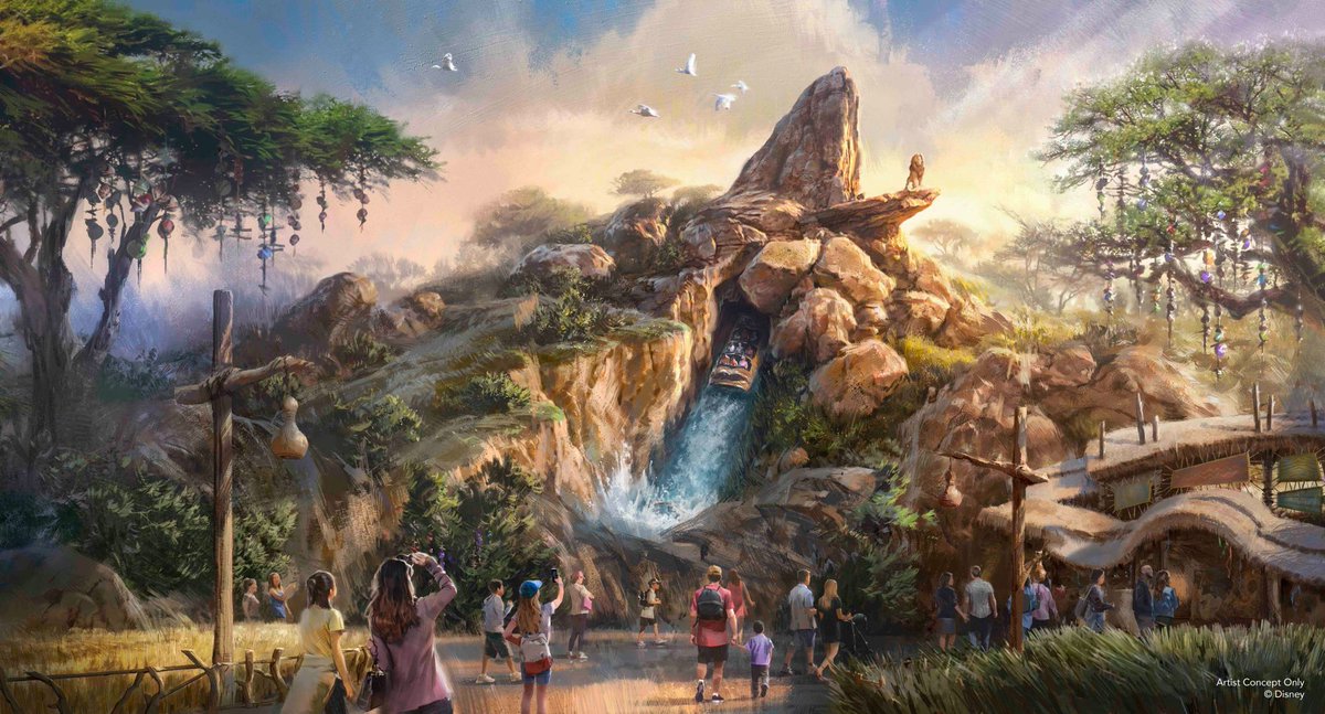 DLPReport's tweet photo. ⚠️ Breaking: New concept arts for the Lion King Attraction (a retelling of the film) coming to Disney Adventure World: 
- a view of the 37 meter tall Attraction, and 60 meter long drop,
- a glimpse at one of the scenes featuring Simba, Timon and Pumbaa: https://t.co/zjFTjVyb1a