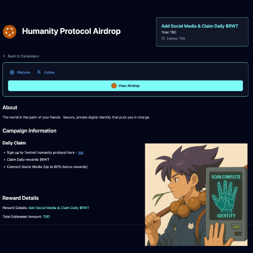 itskkoma's tweet photo. Added @Humanityprot on @IncentiveIQ 

Pretty straight forward - Requires Daily Claim

1️⃣ Sign up to Testnet humanity protocol here 
2️⃣ Claim Daily rewards $RWT
3️⃣ Connect Social Media (Up to 60% bonus rewards)

Will add Kaito allocation details next
