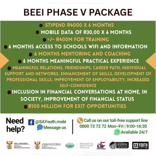 ElijahMhlanga's tweet photo. What’s offered in the BEEI of @DBE_SA @deptoflabour and @UIFBenefits https://t.co/vsFbvOUYEJ