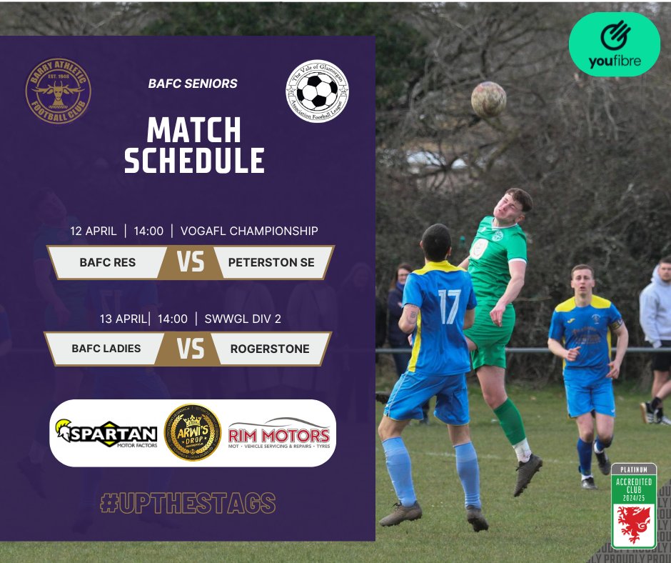 📢 A double match weekend as the season enters its final stages with the reserves looking to close the gap on 4th and the Does looking to close the gap on 3rd.

📍 Res: Pencoedtre Park
📍 Ladies: YouFibre Athletic Ground

#BAFC #UpTheStags #LanYStags #UpTheDoes 🦌