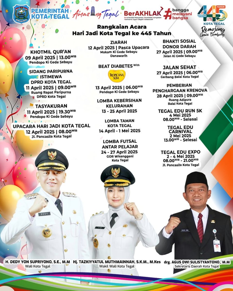 Selamat Hari Ulang Tahun Ke-445 Kota Tegal. Remojong Gawe Bombong 

#kotategal #hutkotategal445