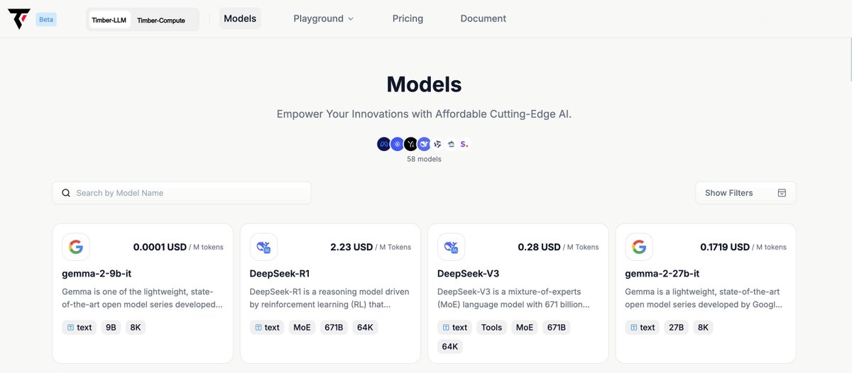 TimberProtocol's tweet image. DeepSeek R1 by @deepseek_ai is now live on Timber Protocol

Next-level performance. Seamless integration.
This is just the beginning.