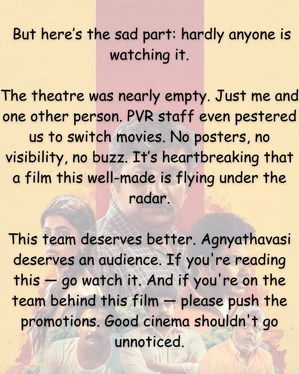 Akshatha Krishnamurthy (@akshathaamurthy) on Twitter photo A film that doesn’t shout, but speaks volumes — in silence, in stillness, in every subtle twist.
Here’s to the kind of cinema that deserves more eyes and louder applause.
Kudos to: <a href="/Janardhan_11/">Janardhan Chikkanna</a>
<a href="/hemanthrao11/">Hemanth M Rao</a> <a href="/AdvaithaAmbara/">Advaitha Gurumurthy</a>
<a href="/charanrajmr2701/">Charan Raj</a> #Agnyathavasi #KannadaCinema A film that doesn’t shout, but speaks volumes — in silence, in stillness, in every subtle twist.
Here’s to the kind of cinema that deserves more eyes and louder applause.
Kudos to: <a href="/Janardhan_11/">Janardhan Chikkanna</a>
<a href="/hemanthrao11/">Hemanth M Rao</a> <a href="/AdvaithaAmbara/">Advaitha Gurumurthy</a>
<a href="/charanrajmr2701/">Charan Raj</a> #Agnyathavasi #KannadaCinema