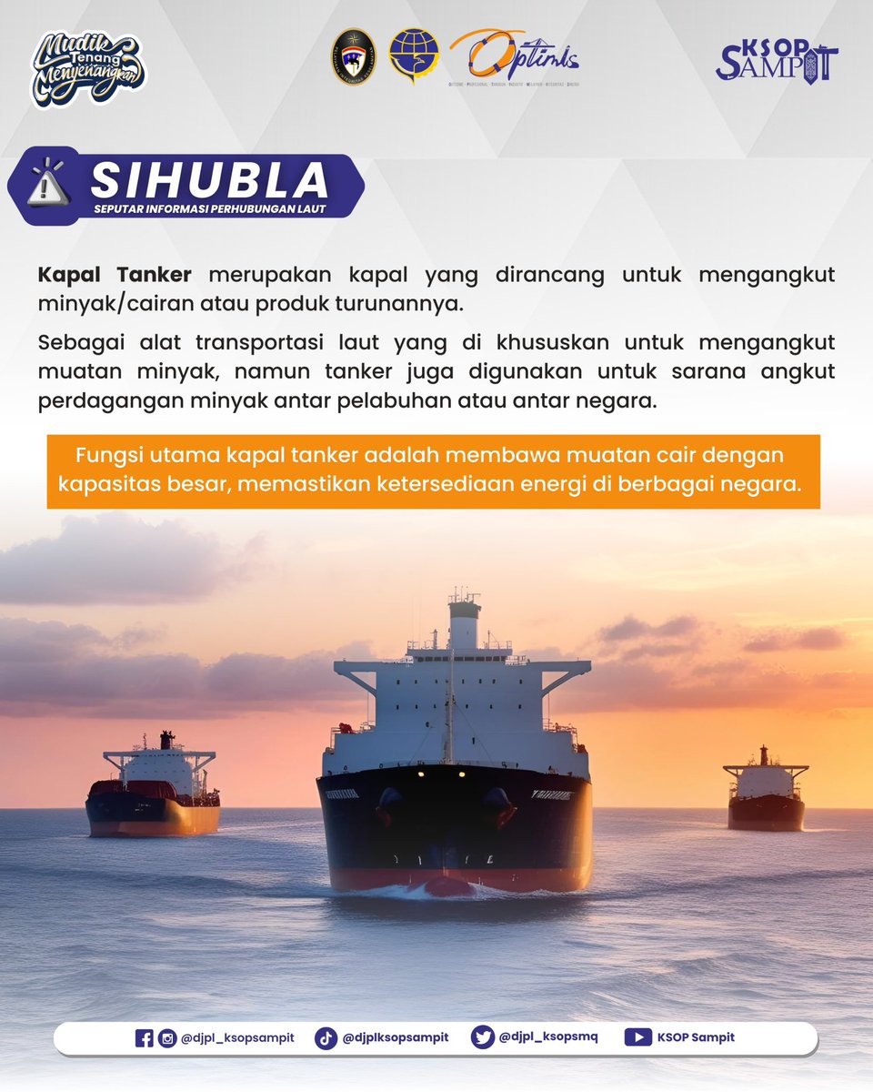 djpl_ksopsmq's tweet photo. Dikenal sebagai Raksasa laut, kapal tanker adalah jenis kapal khusus untuk mengangkut cairan dalam jumlah besar,
Mereka jadi kunci utama distribusi energi dunia.
#DJPL #DJPLKemenhub #DJPLKemenhub151 #LewatLaut #MenghubungkanIndonesia #KSOPSampit #Sihubla https://t.co/Q1Nzupgqnz