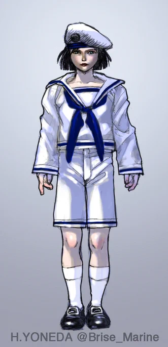 『憑依都市』という企画のキャラ、凪(なぎ)と波(なみ)。セーラー服が制服という設定だったと思われます。#illustration #イラストレーション #米田仁士 #HitoshiYoneda #DigitalDrawing 
