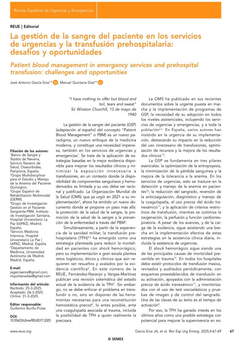 Importancia de la gestión de la sangre en los Servicios de Urgencias. Patient Blood Management (PBM). Accede al artículo completo en nuestra <a href="/ReuErevista/">REUErevista</a> 

reue.org/numero-actual/
