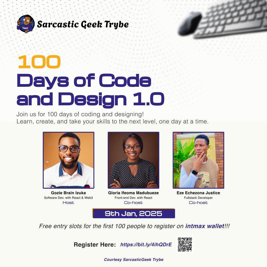 SarcasticGeek4u's tweet image. Its Day 95 of #100DaysOfCodeAndDesign with the Sarcastic Geeks Trybe and the Dev Community is accepting new members.
Interested Devs should leave a comment to get an invite, only limited slots tho.
@gozkybrain4u @Eche_codes @Techk_e4ma @HallenjayArt