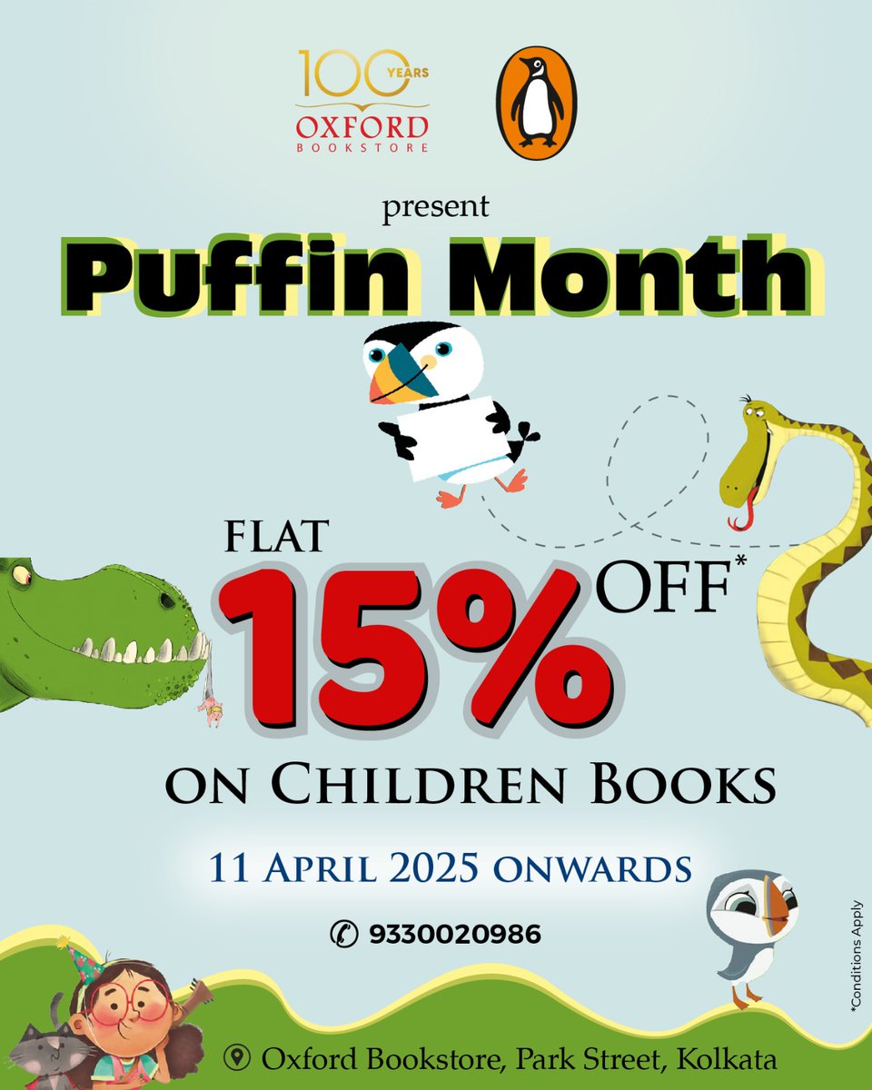 oxfordbookstore (@oxfordbookstore) on Twitter photo Oxford Bookstore Kolkata celebrates Puffin Month
Get Flat 15% OFF on children books exclusively at Oxford Bookstore Park Street.
Visit our stores for more exciting offers.
@penguinindia <a href="/PuffinIndia/">Puffin India</a>
#PuffinMonth #OxfordBookstore #ParkStreet #Kolkata #Discount #ChildrensBooks Oxford Bookstore Kolkata celebrates Puffin Month
Get Flat 15% OFF on children books exclusively at Oxford Bookstore Park Street.
Visit our stores for more exciting offers.
@penguinindia <a href="/PuffinIndia/">Puffin India</a>
#PuffinMonth #OxfordBookstore #ParkStreet #Kolkata #Discount #ChildrensBooks