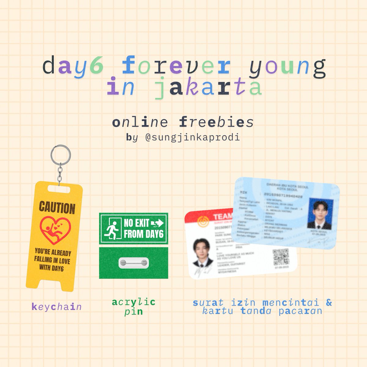sungjinkaprodi's tweet photo. HALO MYDAY!

aku mau bagi-bagi freebies nih dalam rangka DAY6 pulang kampung lagi🥳 freebies bakal aku bagiin online via shopee (tanggal checkout &amp; link menyusul). ga ada syarat khusus, yang penting kalian myday dan 1 orang cuma bisa 1 kali CO😉

#DAY6_FOREVER_YOUNG_JAKARTA https://t.co/82sUK0X9yp