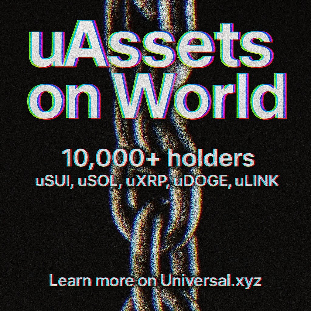 universaldotxyz's tweet photo. 2 weeks ago, we brought uAssets to World Chain (@world_chain_) 

Today, uAssets boast over 10,000 holders across uSUI, uSOL, uXRP, uDOGE, and uLINK 

With over half a million in pool TVL

Trade anything on World. https://t.co/wcXFKp7xNL