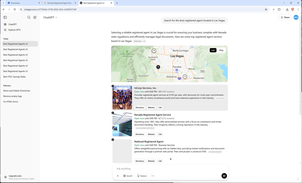 NServicetm's tweet photo. Why are we #1? 

Ask ChatGPT -"Search for the best registered agent located in Las Vegas"- Guess who comes up right away? 
 
Even AI knows we are the best in the business! Don't waste your time with other companies pretending to be us, there is only one.
https://t.co/xTH0EnzJKh https://t.co/zrXycvyuas
