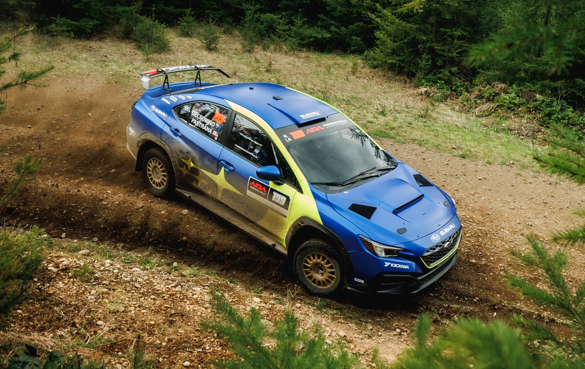 llluis555's tweet photo. Debut today at the #OlympusRally (@ARA_Rally) of the Subaru WRX ARA25L by @SubaruUSAMotorsports derived from stock WRX. Only aero addition is a new rear wing, in a car with a 2.4 FA24 BOXER engine, X Shift 6-speed sequential gearbox & R53 suspension, equivalent to a #Rally3 https://t.co/baBpVBe9jK