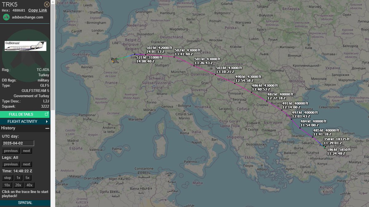 BabakTaghvaee1's tweet photo. To my Cypriot, Greek, and Israeli friends: please be cautious about French President #Macron. He is playing a double game and may end up betraying you. Over the past few weeks, he has taken steps toward normalizing #France-#Turkey relations. #Turkish military officials have secretly traveled to #Paris and met with their French counterparts. Macron himself also spoke directly with #Erdogan just a few days ago.

I have personally worked closely with the French Foreign Ministry in the past—primarily to counter the threats posed by Turkey, radical Islamism, and the terrorist groups it supports. I remain committed to my ethical and professional principles. I have not changed—what has changed are the actions of French statesmen. No one should expect me to sacrifice my honor just to accommodate the shifting behavior of French politicians.

- On March 26, 2025, TC-DAP (hex coode 4B9030), a Gulfstream G550 of the Turkish Air Force flew from Ankara to Paris-Le Bourget:
https://t.co/gQ65qjJ7Vt

- On April 2, 2025, TC-ATA (hex code 4B9030), a Gulfstream IV of the Turkish Air Force flew from Ankara to Paris-Le Bourget:
https://t.co/RokWBxGH3w

#Macron #France #Turkey #Paris #FrenchPolitics