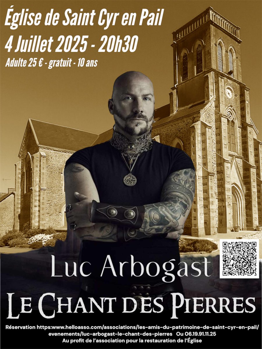 Le retour de Luc dans le Nord #Mayenne pour la sauvegarde du Patrimoine de #Saint Cyr en Pail le 4 juillet . On vous attend nombreux. Attention en 2023 beaucoup n ont pas réussi à obtenir une place. Jauge de 300 places . Réservation helloasso.com/associations/l…