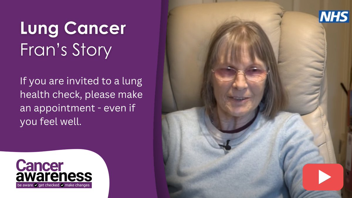 💜 Fran felt fine when she went for a lung health check — but they found cancer.  Five weeks later, she had surgery &amp; made a full recovery.  

Feeling fine doesn’t mean you shouldn’t go. If you're invited, get checked. It could save lives.

Watch Fran’s story:  ...