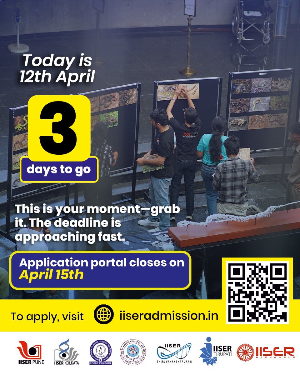 3 days left. That’s 259,200 seconds to shape your science story.

Apply now : iiseradmission.in

#IAT2025 #IISERAdmissions2025
