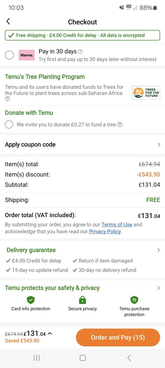 philwilson1982's tweet photo. @shoptemu my cart says £43.68 but when I go to pay it says £131.04 what's that all about ??? https://t.co/4FbwbxXG3Z